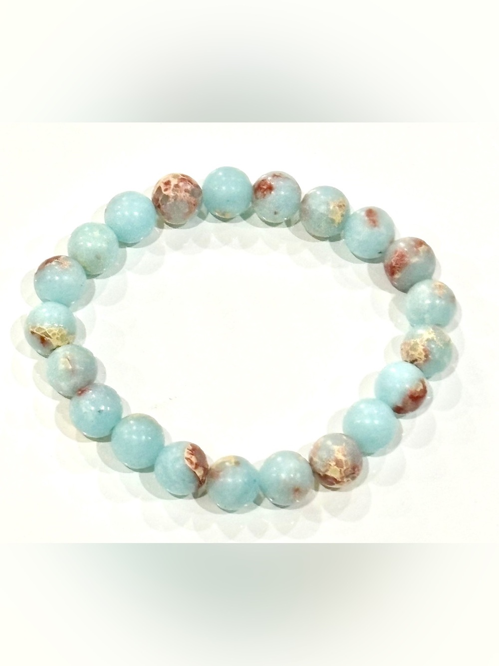 Imperial Aqua Terra Blue Jasper Beaded Stretch Bracelet, 7.25” long